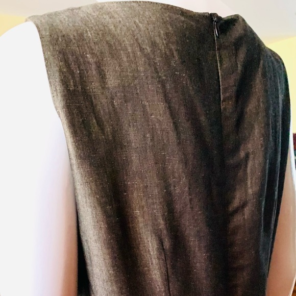 Shiny brownish Green linen straight pencil dress sleeveless long cord belt US 10 - Picture 9 of 13